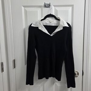 Carolyn Taylor Black Sweater with White Collar